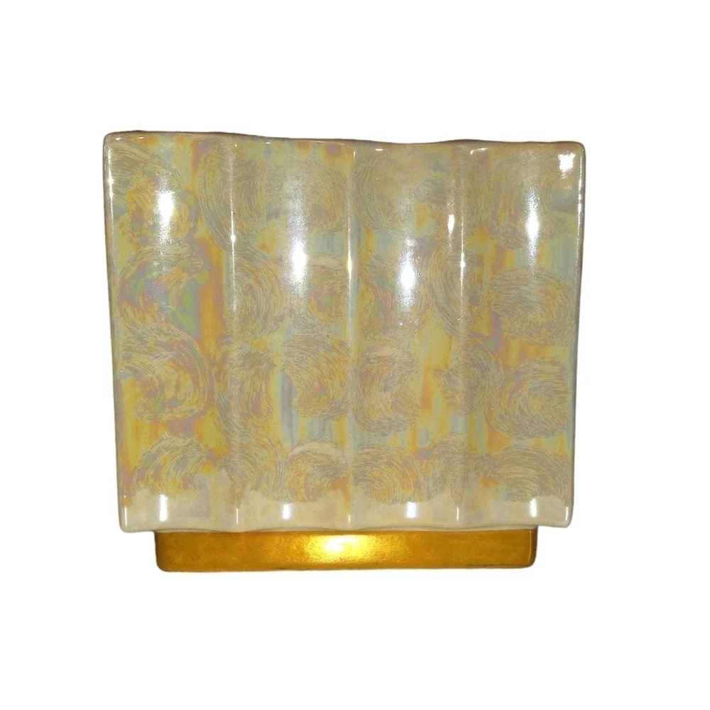 Vntage Opalescence Planter Glam w Gold Base Rectangle